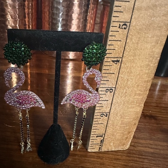 Flamingo earrings. Pierced ears Remind me of Betsy Johnson or Lunch At The Ritz - Picture 3 of 3
